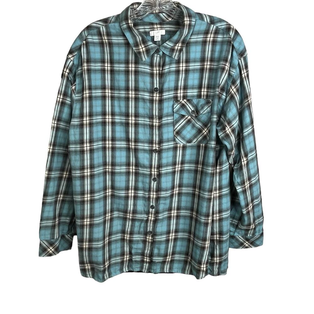 J. Jill Flannel Blue Plaid Long Sleeve Button Up Shirt